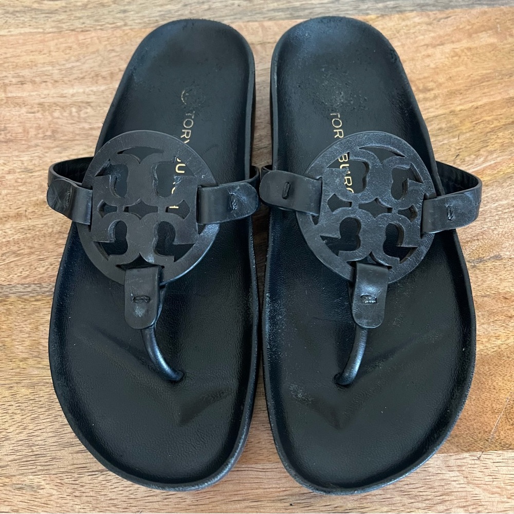 Tory Burch Black Logo Thong Sandals with Signature Emblem